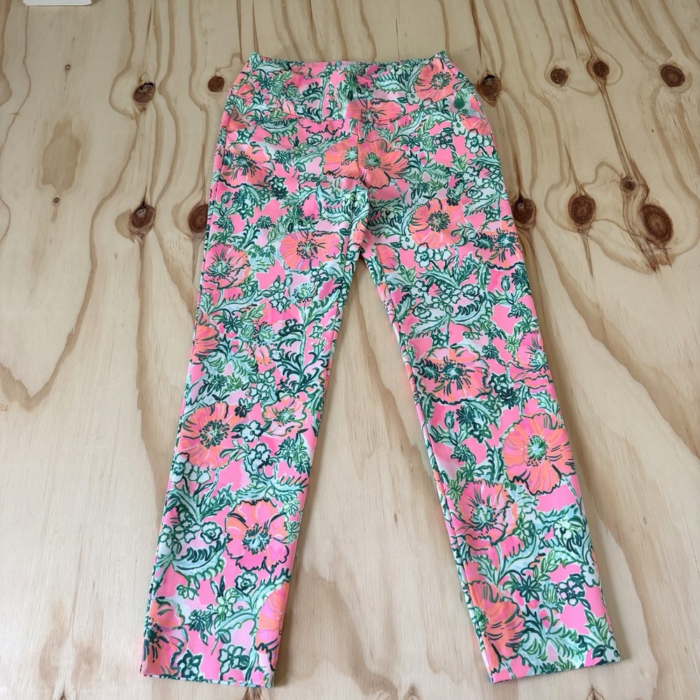 Lilly Pulitzer Corso Crop Pant Soleil Pink Perfect Poppy Golf Print Size 00